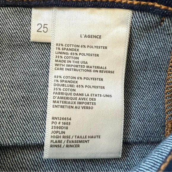 NWOT L'AGENCE Joplin 70s High-Rise Flare Jeans Rinse Dark Wash Denim Women’s 25 - Picture 12 of 12